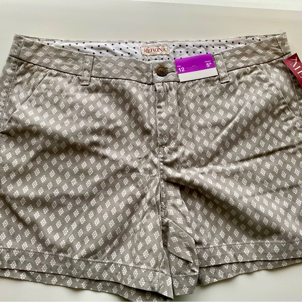 Merona Gray and White Bermuda Shorts with Geometric Pattern